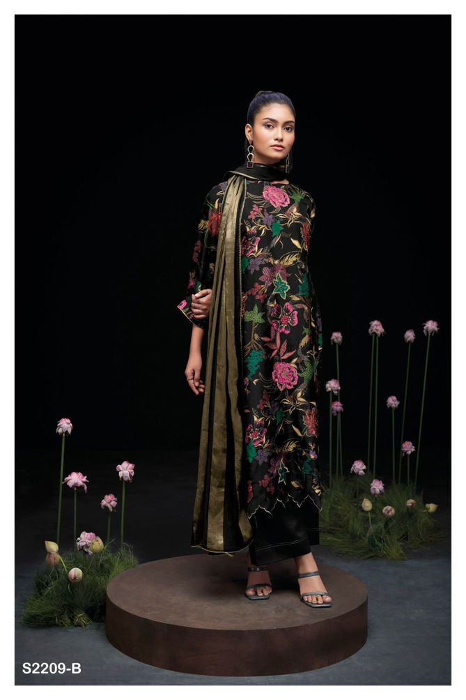 Aiko 2209 By Ganga Bemberg Russina Silk Printed Dress Material Wholesale Online